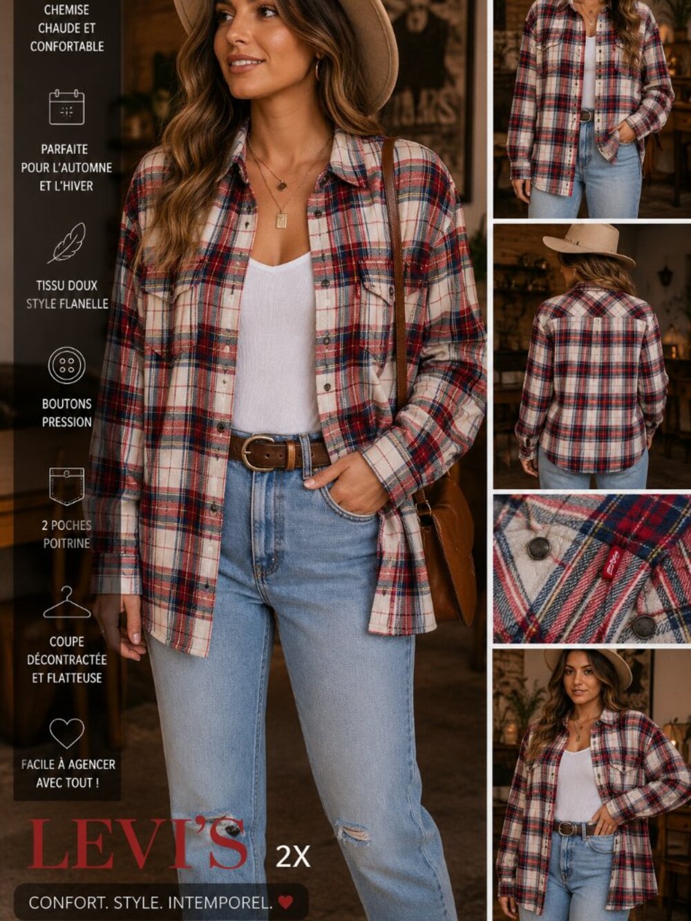Levi’s Plaid Flannel Shirt – Plus Size 2X – Cozy Red & Cream Button-Up Shirt